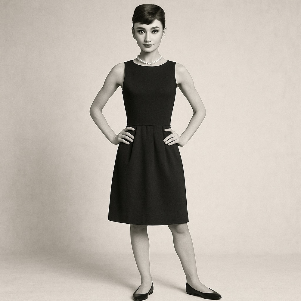 Vintage Audrey Hepburn Breakfast at Tiffany’s LBD Quiet Luxury‎ Black Midi Dress